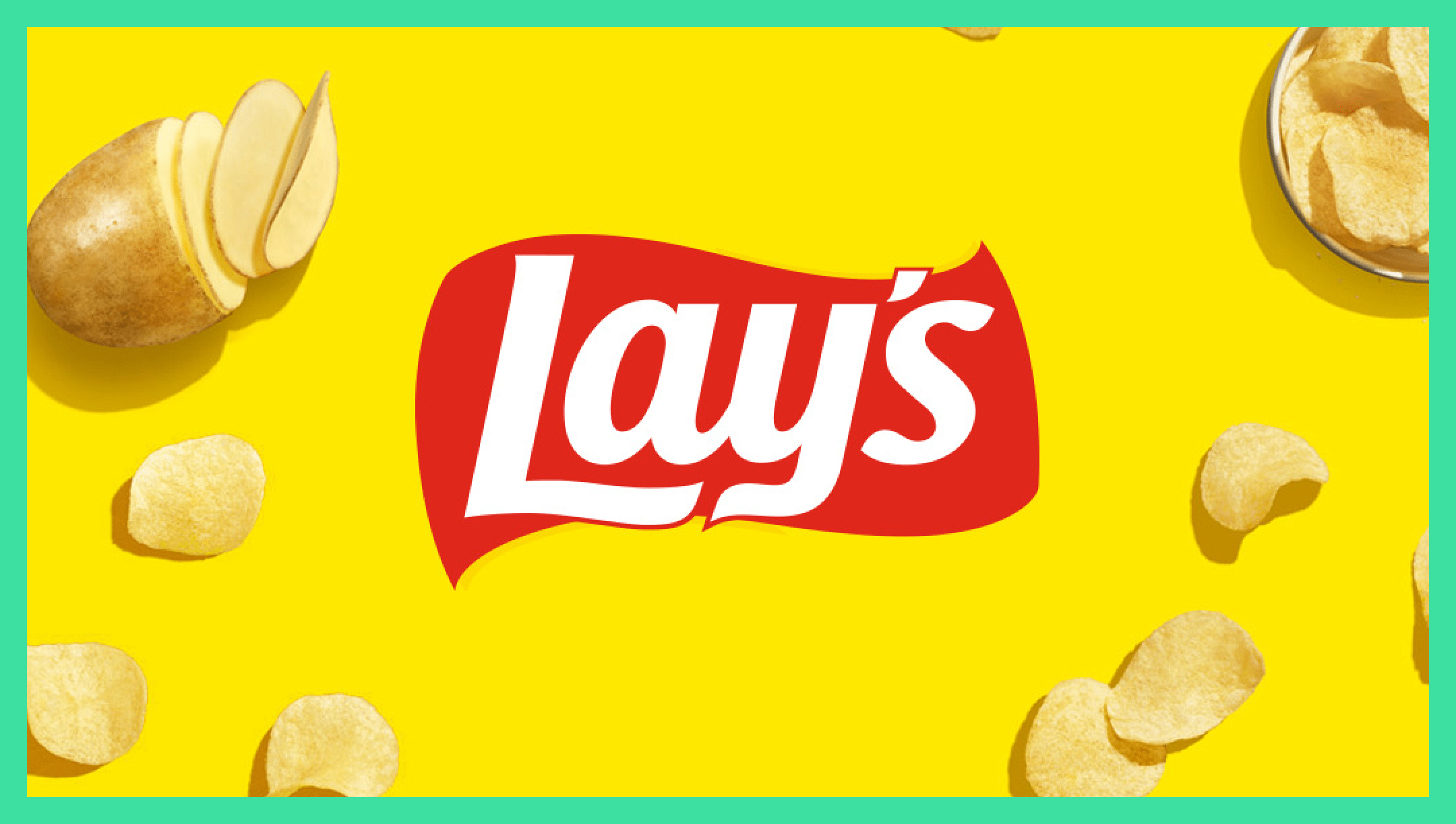 Lay's logo font and shome chips on the background / Lay's cursive font in logo