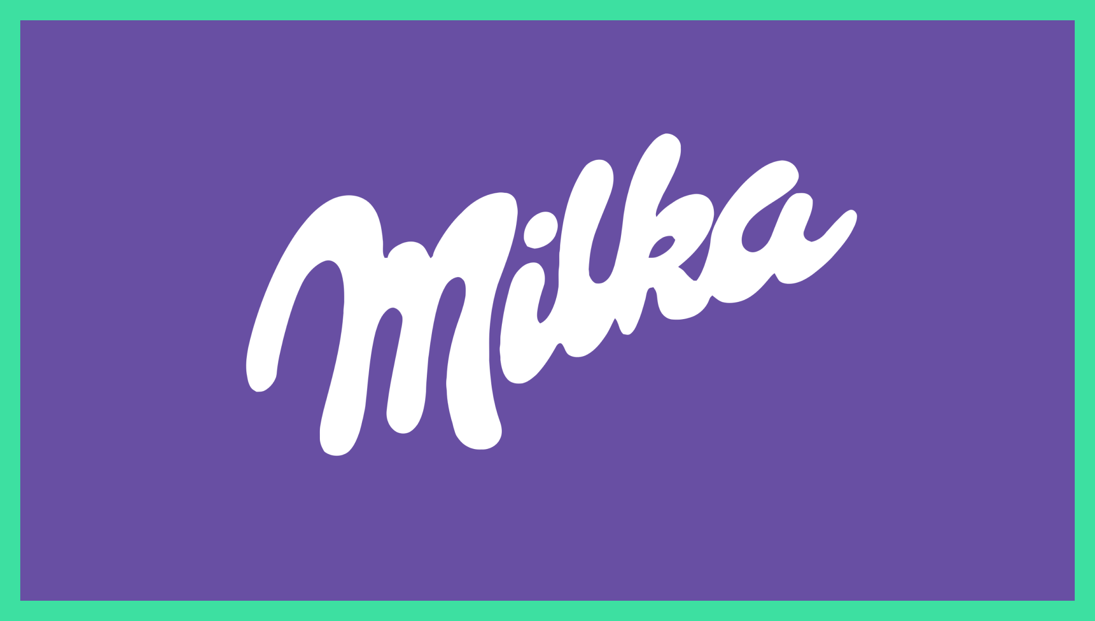 The Milka logo font / Milka chocolate brand cursive font written in white with a violet background