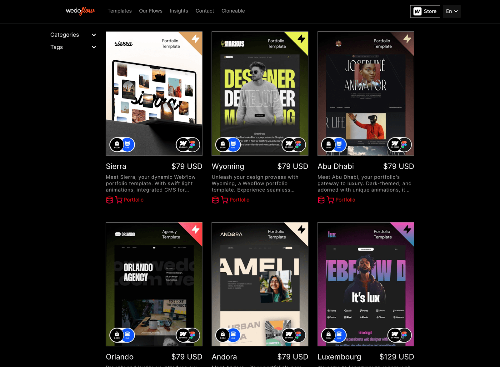 Webflow templates, personal porftolio website designs